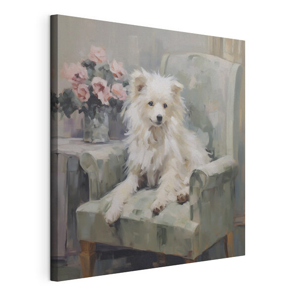 Hond die op een stoel zit Canvas Schilderijen Hond die op een stoel zit