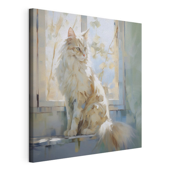 Canvas Schilderijen Kat die op een vensterbank zit