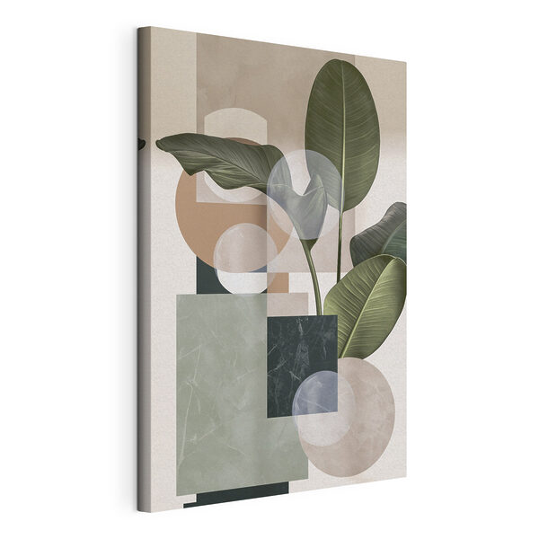 Plant met bladeren en geometrische vormen Canvas Schilderijen Plant met bladeren en geometrische vormen