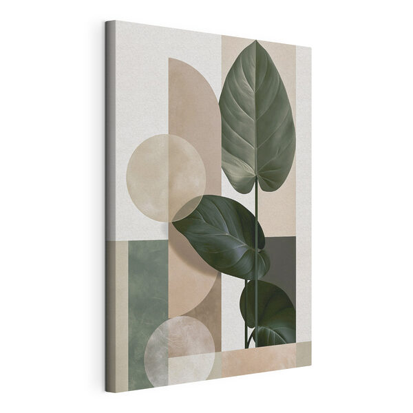 Rustige groene bladeren tegen een abstracte achtergrond Canvas Schilderijen Rustige groene bladeren tegen een abstracte achtergrond