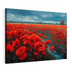 Canvas Schilderijen Veld met rode bloemen