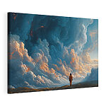 Canvas Schilderijen Een persoon die in een woestijn staat, met wolken op de achtergrond