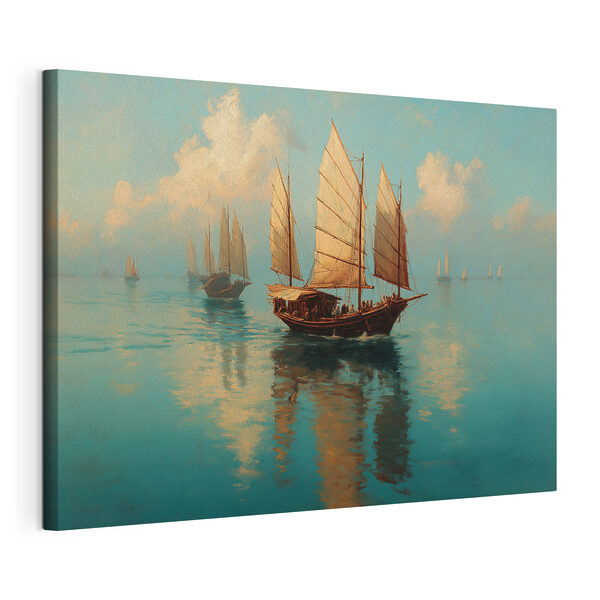 Een groep zeilboten op het water Canvas Schilderijen Een groep zeilboten op het water