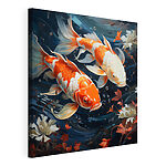 Canvas Schilderijen Een paar oranje en witte vissen die in het water zwemmen