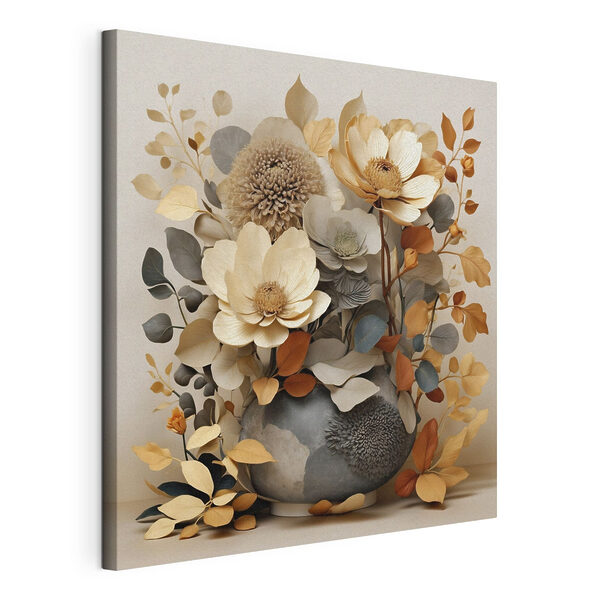 Vaas met bloemen en bladeren Canvas Schilderijen Vaas met bloemen en bladeren