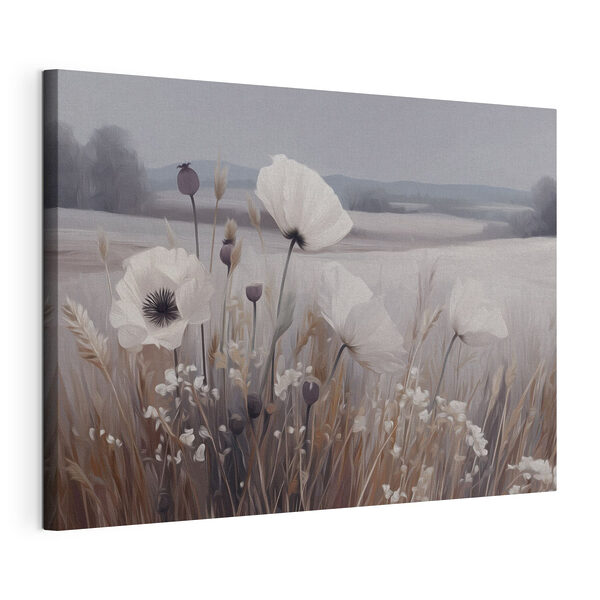Canvas Schilderijen Zachte bloemen in een vredig landschap