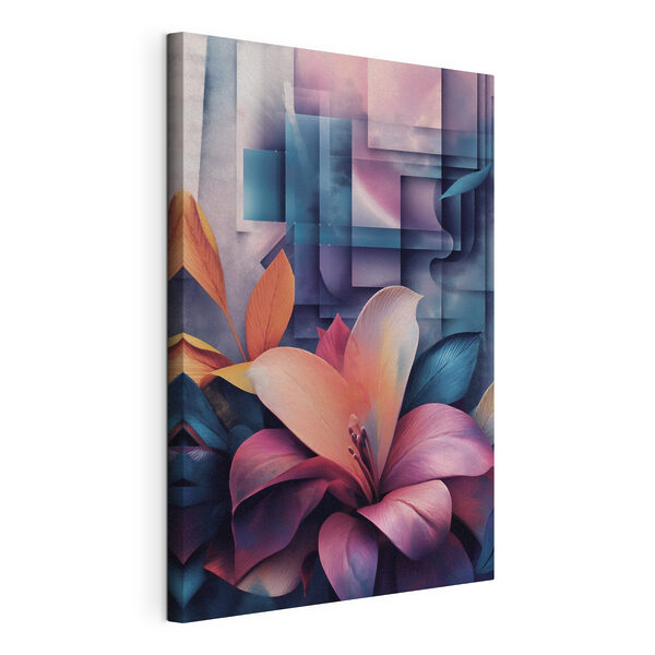 Canvas Schilderijen Levendige bloemen met geometrische vormen