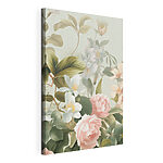 Canvas Schilderijen Bloeiende bloemen en weelderig groen blad