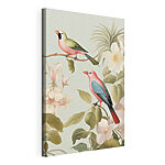 Canvas Schilderijen Een paar vogels op een tak met bloemen