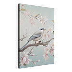 Canvas Schilderijen Vogel op een tak met bloemen