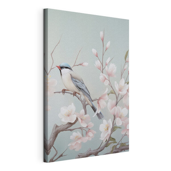 Vogel op een tak met bloemen Canvas Schilderijen Vogel op een tak met bloemen