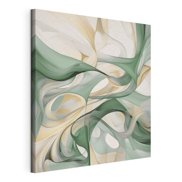 Vloeiende vormen in groen en crèmekleurig Canvas Schilderijen Vloeiende vormen in groen en crèmekleurig