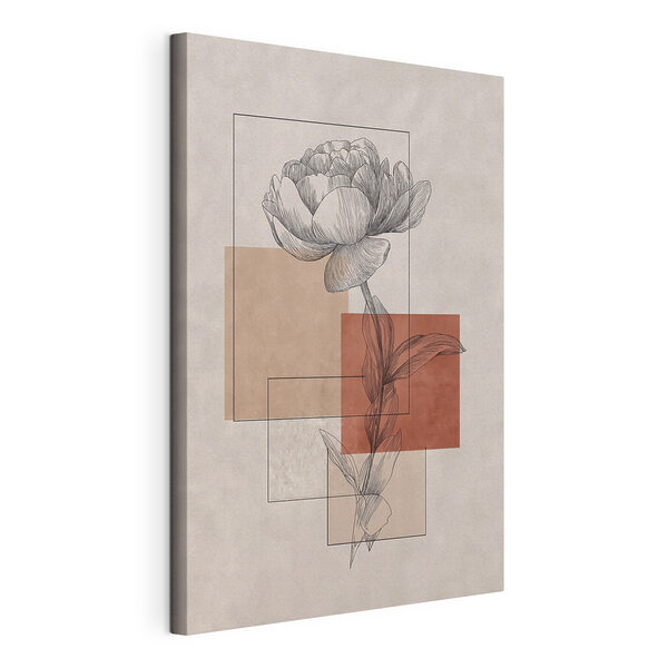 Canvas Schilderijen Bloem met een blad en vierkante vormen