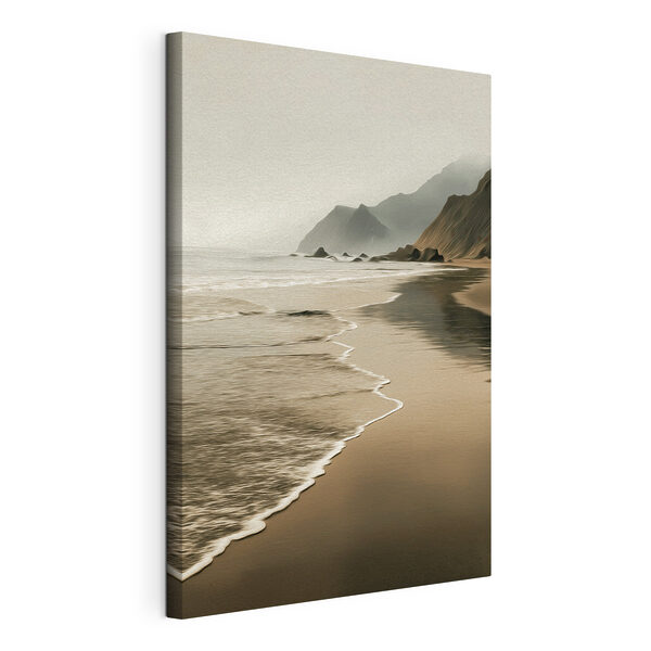Strand met golven en bergen Canvas Schilderijen Strand met golven en bergen