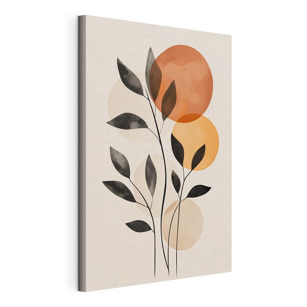 Plant met bladeren en cirkels Canvas Schilderijen Plant met bladeren en cirkels