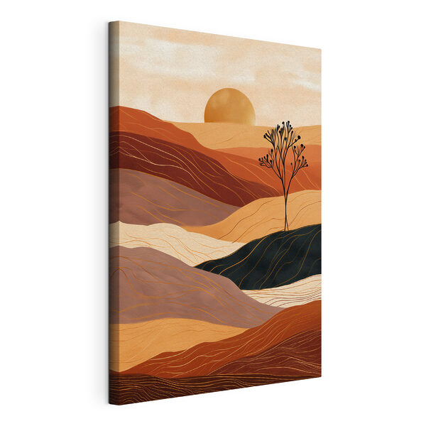 Landschap met een boom en heuvels Canvas Schilderijen Landschap met een boom en heuvels