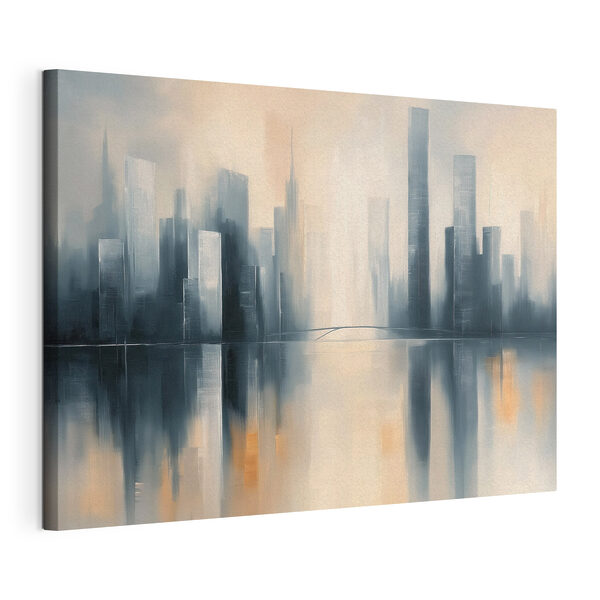 Stadsgezicht met hoge gebouwen die in het water weerspiegeld worden Canvas Schilderijen Stadsgezicht met hoge gebouwen die in het water weerspiegeld worden