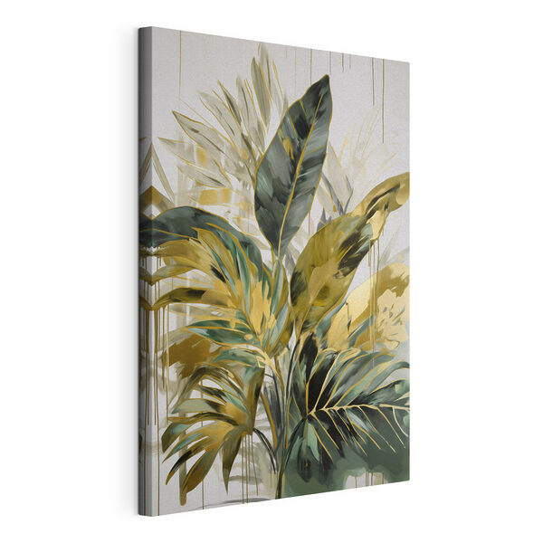 Canvas Schilderijen Schilderij van bladeren en bloemen