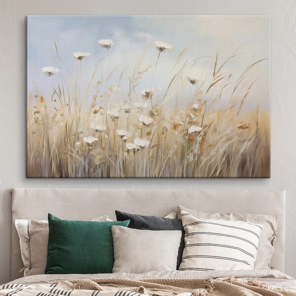 Canvas Schilderijen Schilderij van bloemen in een veld