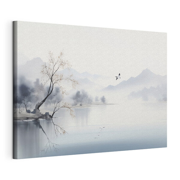 Canvas Schilderijen Een vogel die over een meer vliegt