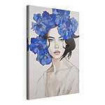 Canvas Schilderijen Vrouw met blauwe bloemen op haar hoofd