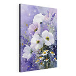 Canvas Schilderijen Schilderij van bloemen tegen een paarse achtergrond