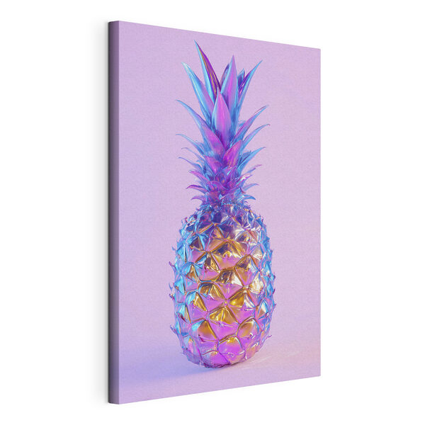 Canvas Schilderijen Kleurrijke ananas tegen een paarse achtergrond
