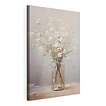 Canvas Schilderijen Schilderij van een vaas met witte bloemen