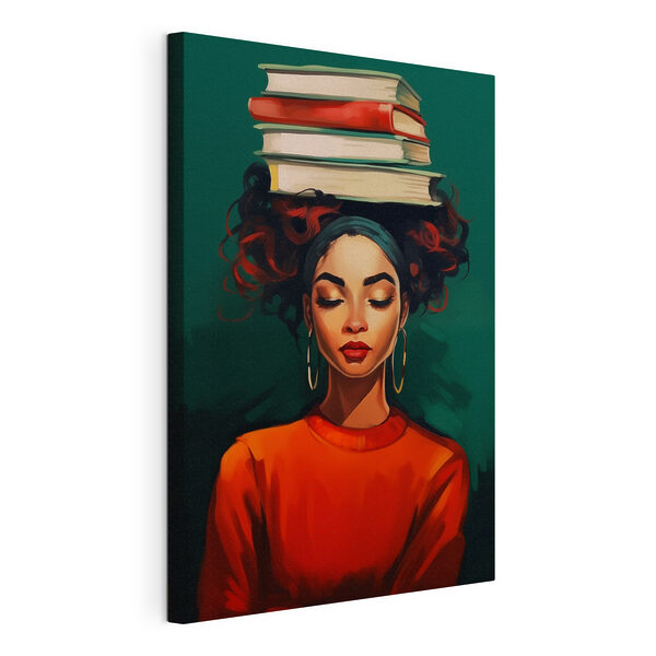Vrouw met boeken op haar hoofd Canvas Schilderijen Vrouw met boeken op haar hoofd