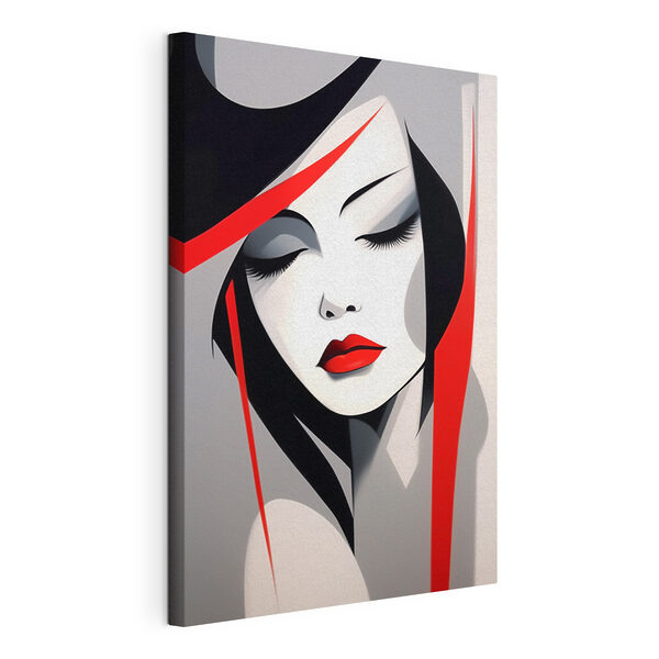 Vrouw met rode lippen en zwart haar Canvas Schilderijen Vrouw met rode lippen en zwart haar
