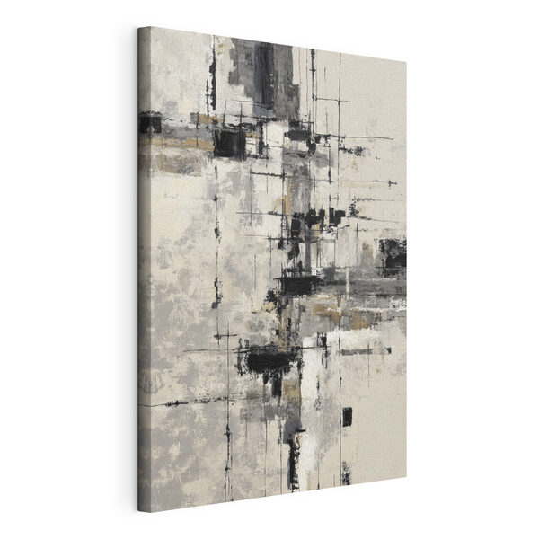 Canvas Schilderijen Schilderij van een witte muur met zwarte en witte vierkanten