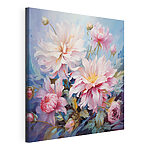 Canvas Schilderijen Schilderij van bloemen op een blauwe achtergrond