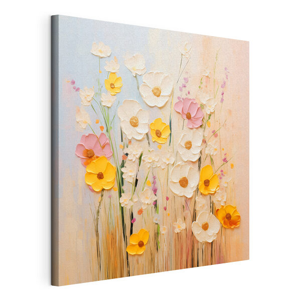 Canvas Schilderijen Schilderij van bloemen op een muur