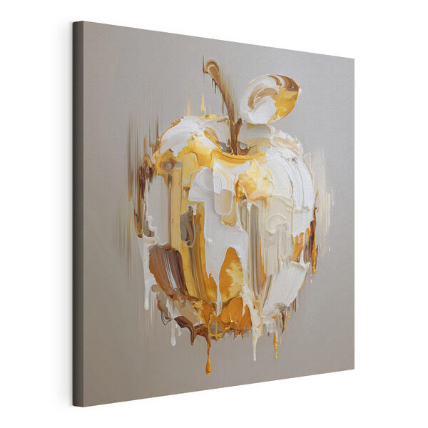 Canvas Schilderijen Witte en bruine appel met een witte en bruine verflaag erop