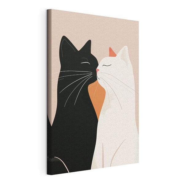 Zwart-witte katten die elkaar kussen Canvas Schilderijen Zwart-witte katten die elkaar kussen