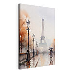 Canvas Schilderijen Aquarelschilderij van een persoon die een paraplu vasthoudt voor een toren