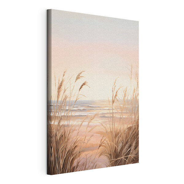 Strand met hoog gras en water Canvas Schilderijen Strand met hoog gras en water