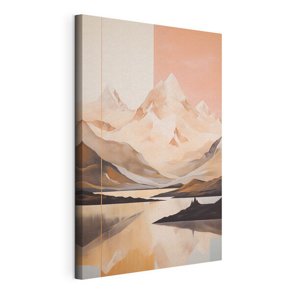 Canvas Schilderijen Schilderij van een bergketen en een meer