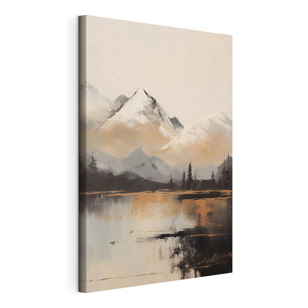 Canvas Schilderijen Schilderij van een bergketen en een meer