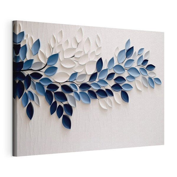 Blauw-witte bladkunst Canvas Schilderijen Blauw-witte bladkunst