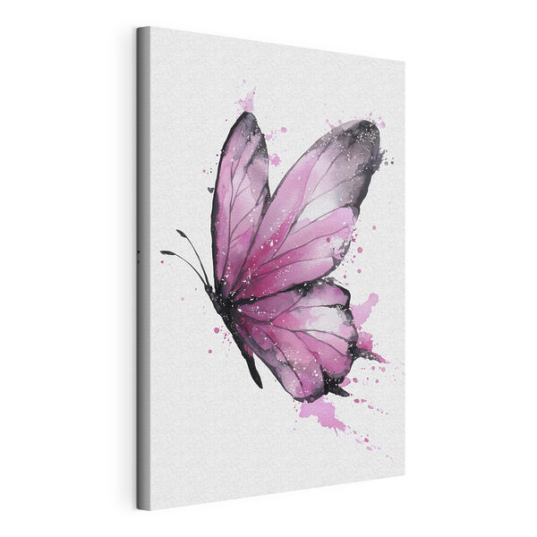 Roze vlinder met zwarte vleugels Canvas Schilderijen Roze vlinder met zwarte vleugels