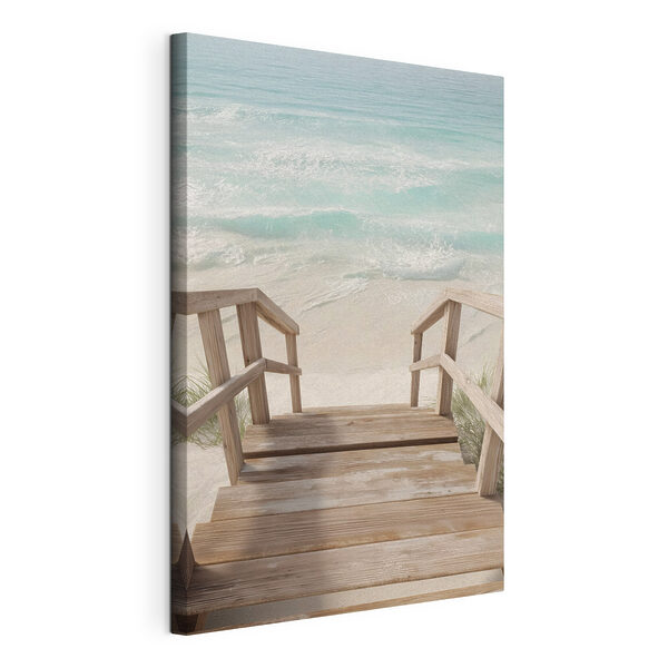 Houten trap die naar het strand leidt Canvas Schilderijen Houten trap die naar het strand leidt