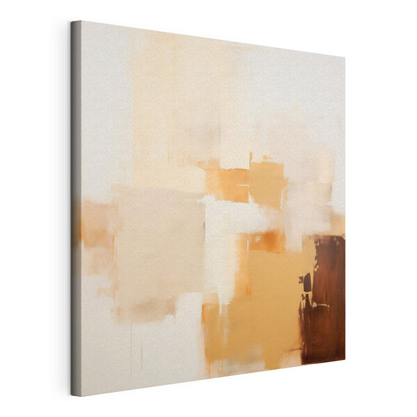 Schilderij van een witte muur met bruine vierkanten Canvas Schilderijen Schilderij van een witte muur met bruine vierkanten