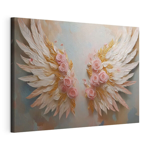 Roze en witte vleugels met bloemen Canvas Schilderijen Roze en witte vleugels met bloemen
