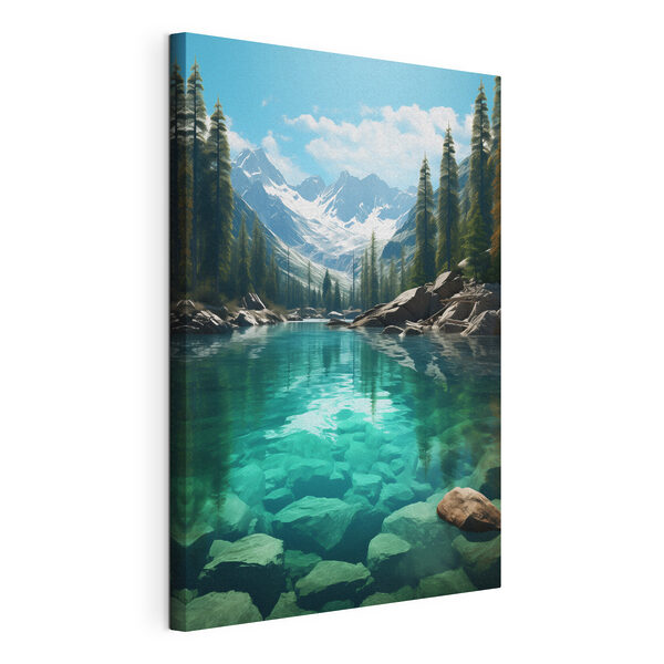 Bergmeer met bomen en rotsen Canvas Schilderijen Bergmeer met bomen en rotsen