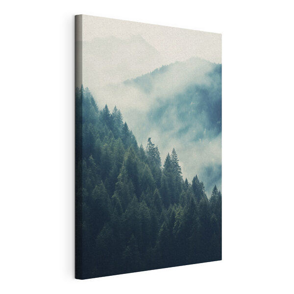 Een bos met bomen in de mist Canvas Schilderijen Een bos met bomen in de mist