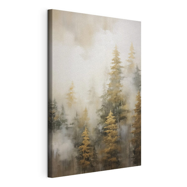Canvas Schilderijen Mistig bos met bomen