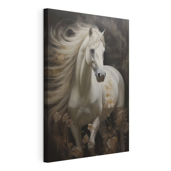Canvas Schilderijen Wit paard met een lange manen en staart