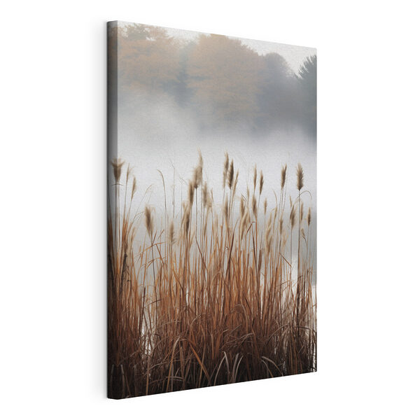 Hoog gras met mist op de achtergrond Canvas Schilderijen Hoog gras met mist op de achtergrond
