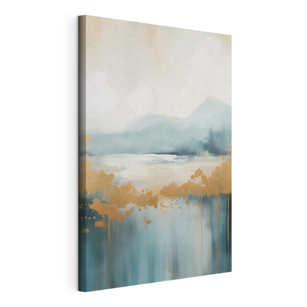Schilderij van een meer met bergen op de achtergrond Canvas Schilderijen Schilderij van een meer met bergen op de achtergrond
